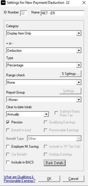 Settings for new payment/deduction screen fields